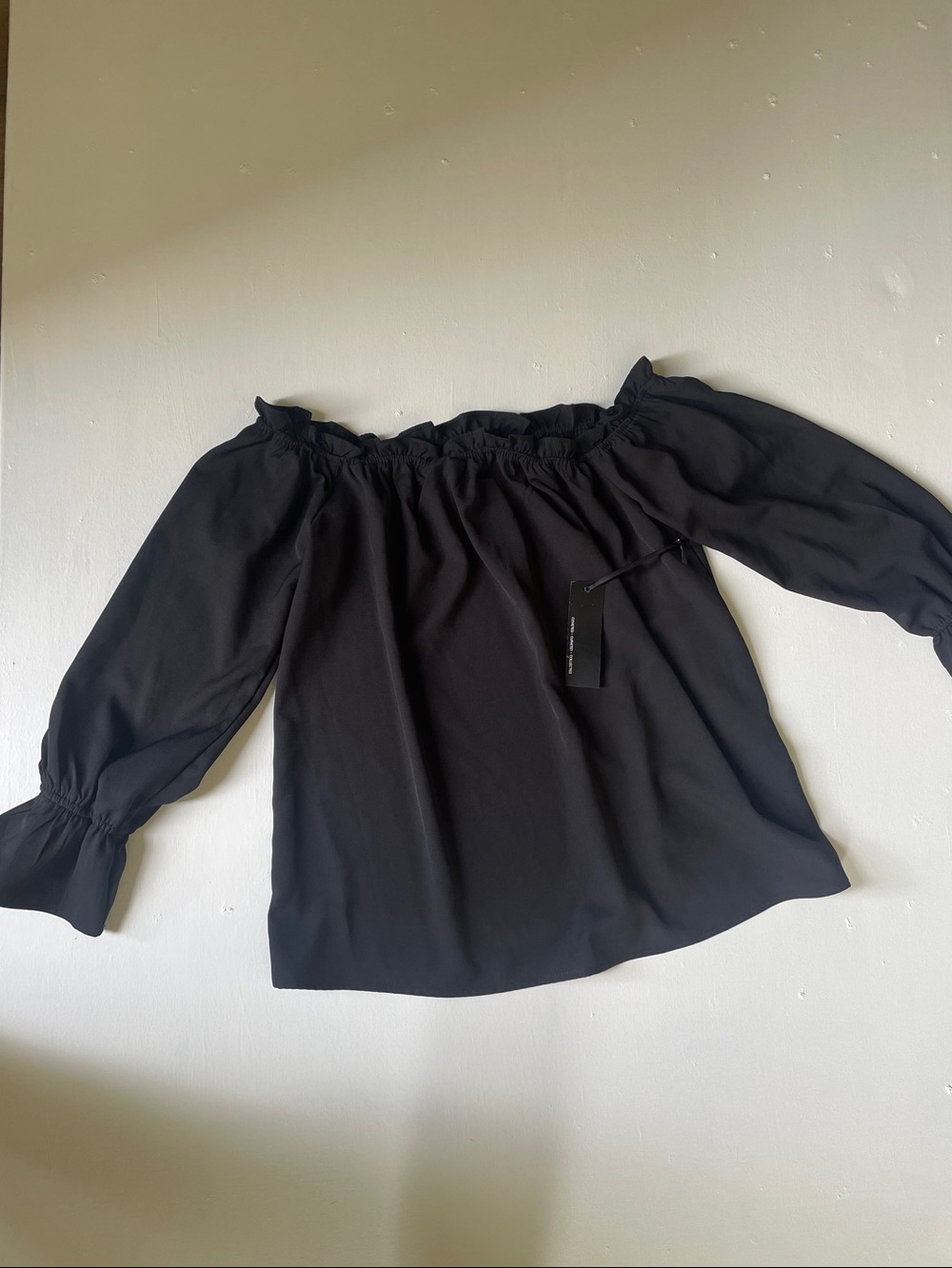 Lulu's Black Off-the-Shoulder Ruffle Neck Blouse